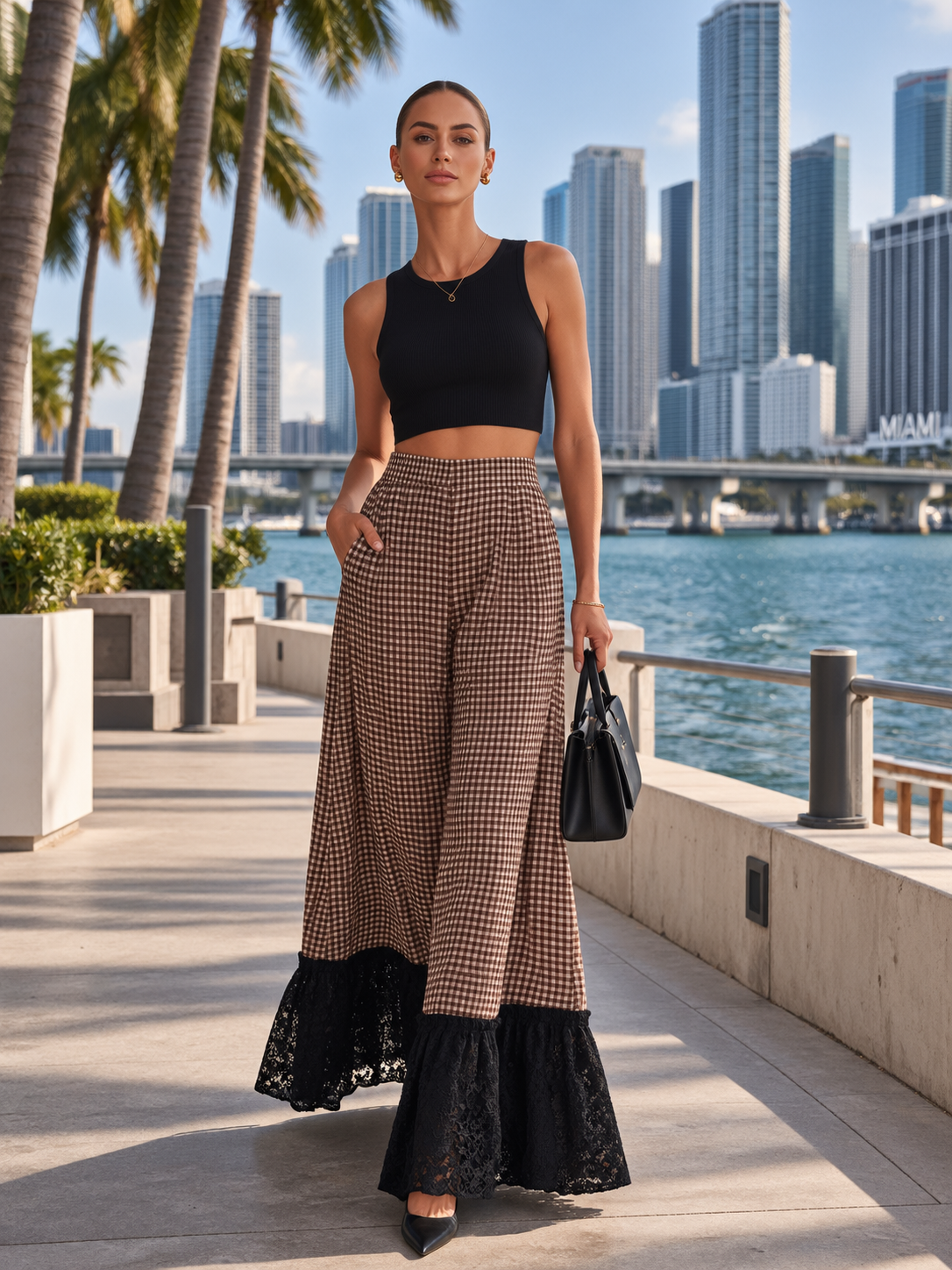 Pantalón Vichy Encaje